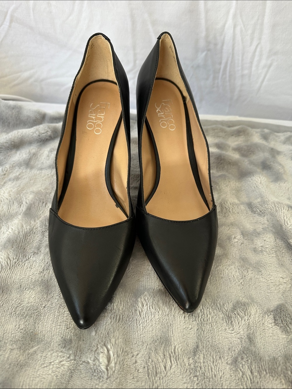 Franco Sarto Black Pointed-Toe Leather Pumps 9.5 US/ 39.5 EU